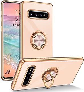 DUEDUE Capa para Samsung Galaxy S10 Plus com suporte de anel, rotação de 360 graus, capa fina de TPU (poliuretano termoplástico) macio à prova de choque, capa protetora de corpo inteiro para Samsung S10 Plus, rosa claro
