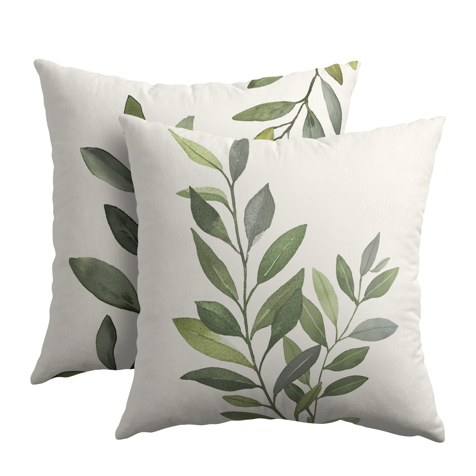 Kawani Sage Leaves Throw Pillow Covers 16x16 Inch Set of 2 Nature Spring Green Leaf Plants Square Pillowcase Cotton Linen Cushion Case for Couch Sofa