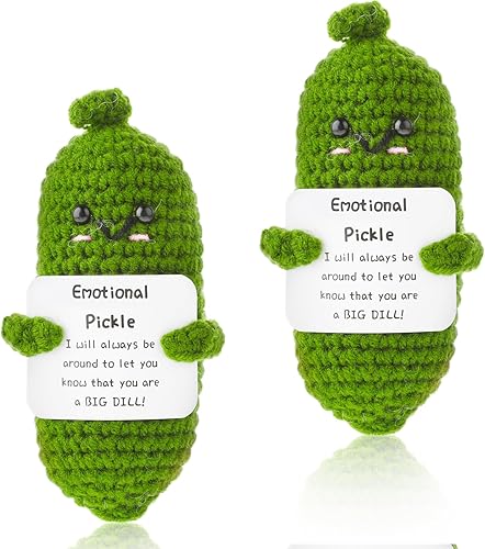 Figuras de Pepino en Vinagre Emocionales de Crochet, 2 Piezas Hechas a Mano Divertidas Figuras de Pepino en Escabeche Lindas Adornos Tejidos a Mano