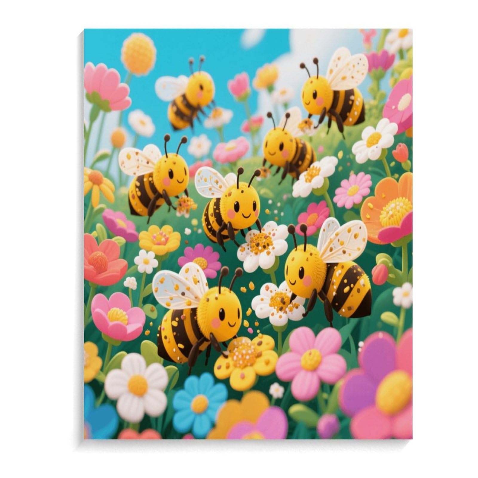 KOAYUBFC Malen nach Zahlen mit Bienen, die Honig sammeln, Malen-nach-Zahlen-Set für Erwachsene, Erwachsene, Malen-nach-Zahlen-Kits auf Leinwand, DIY-Acryl-Ölfarben, Gemälde mit Pinseln für Geschenk