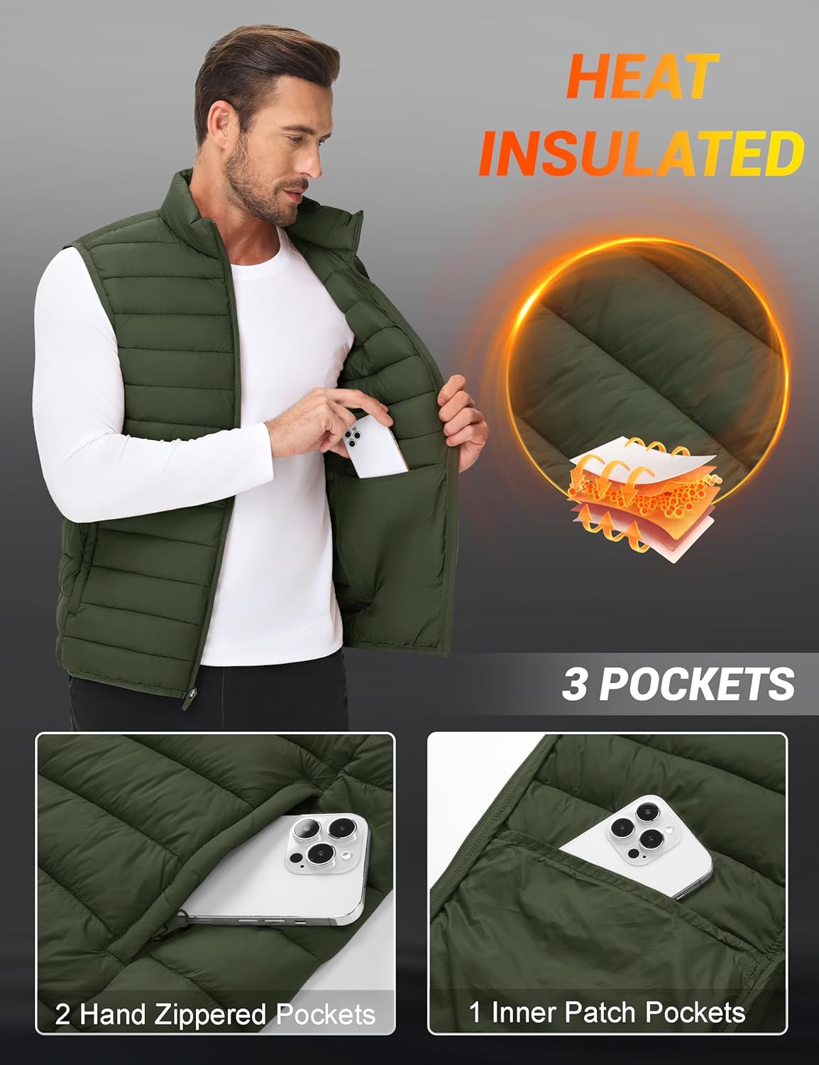 Cotrasen Men's Puffer Lightweight Vest Packable Outerwear Vest Warm Winter Outdoor Sleeveless Jacket for Travel Running - Image 5