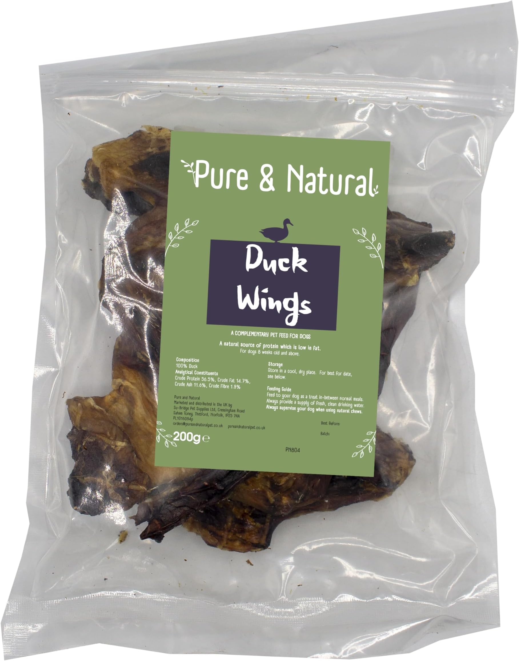 Pure & Natural Treats for Dogs Duck Wings 200g - Hypoallergenic Dog Treats Bulk, All Natural Dog Chews, Duck Jerky for Dogs, 100% Natural Dog Treats Sensitive Stomach