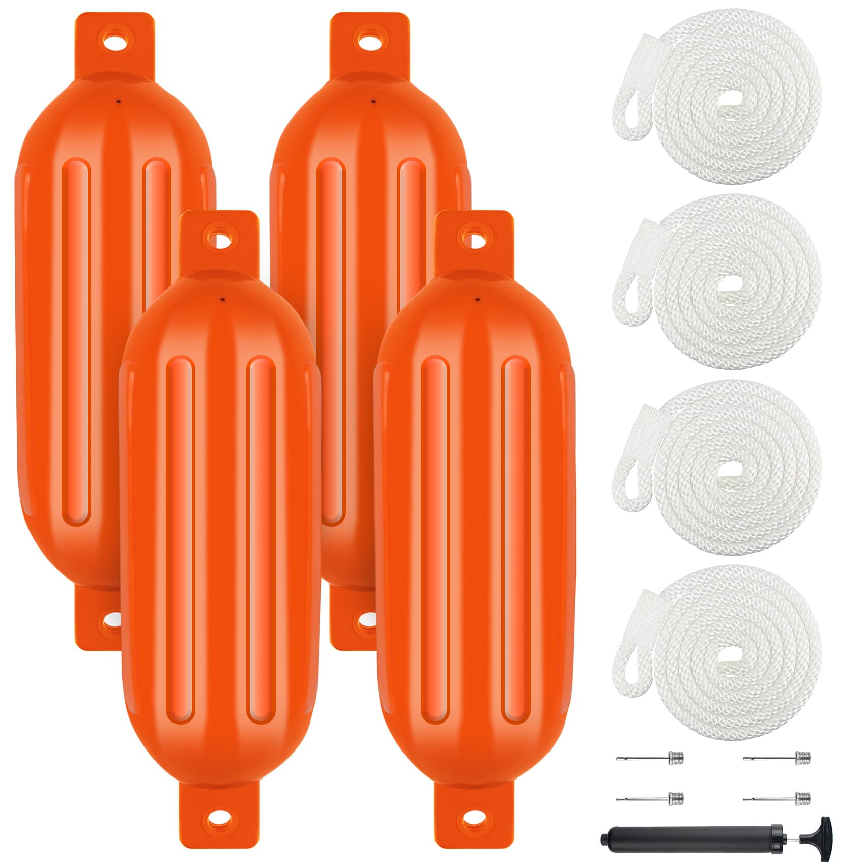 VEITHI Boat Fenders 4 Pack, Ribbed Twin Eyes Vinyl Boat