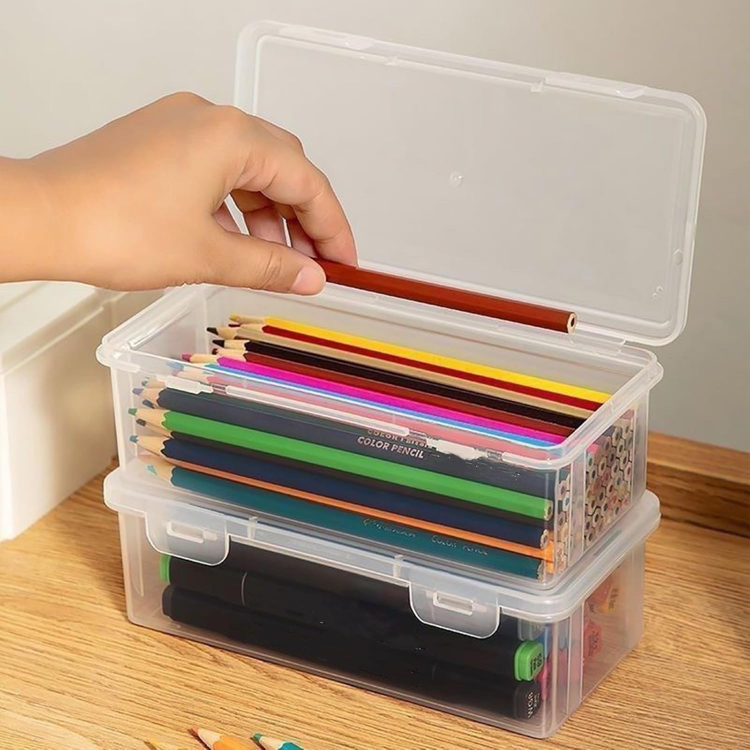 Estojo de lápis de plástico, porta-canetas, caixas de lápis de grande capacidade, suporte transparente para mesa, organizador de escritório, acessórios para organizar materiais de escritório