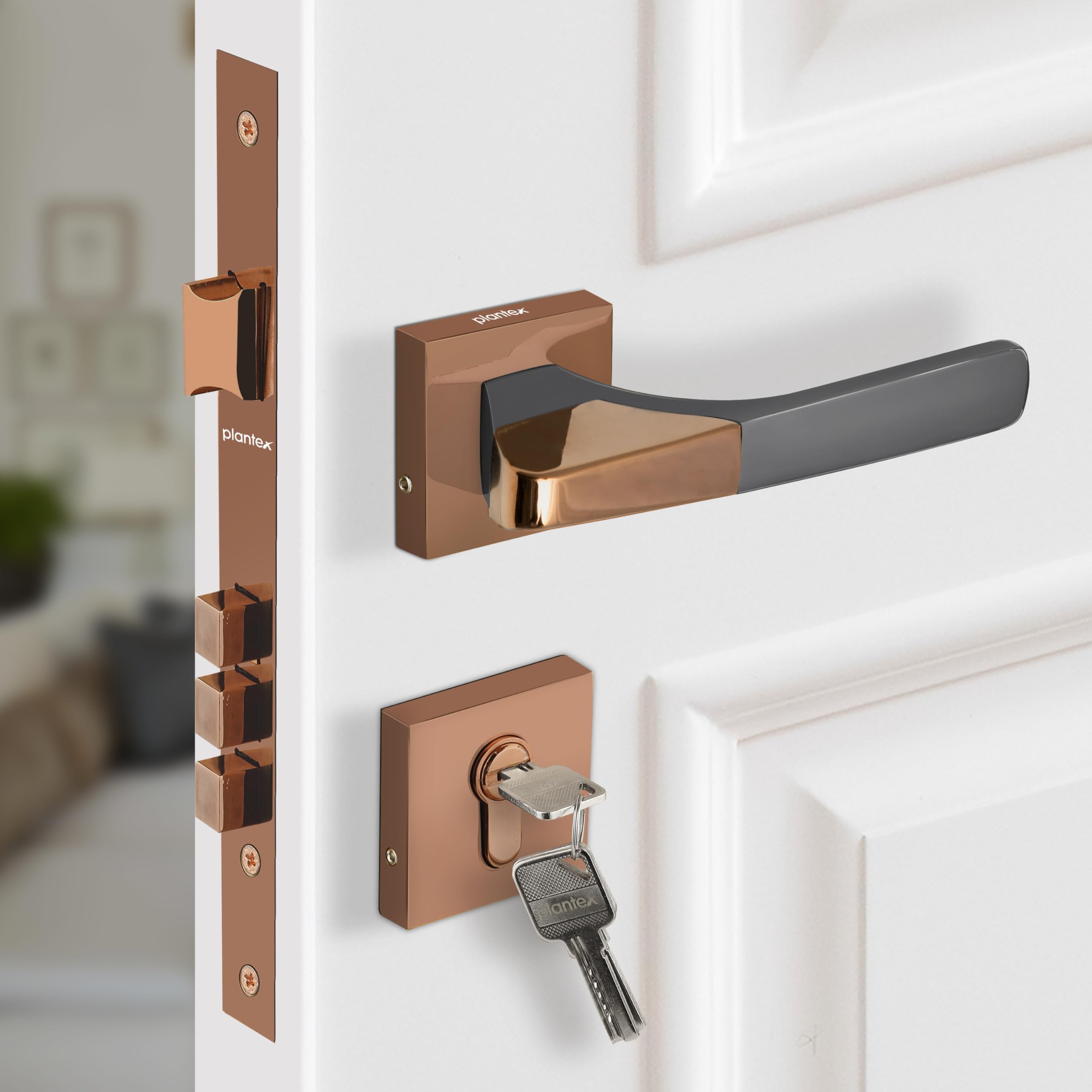 Plantex Main Door Lock/Mortise Lock for Door with 3 Years of Warranty - Robust Door Lock for Home with Brass Lock Body & Cylinder(7114 - PVD Choco & Satin Black) (B0CQV7TVJB) Amazon Price History, Amazon Price Tracker
