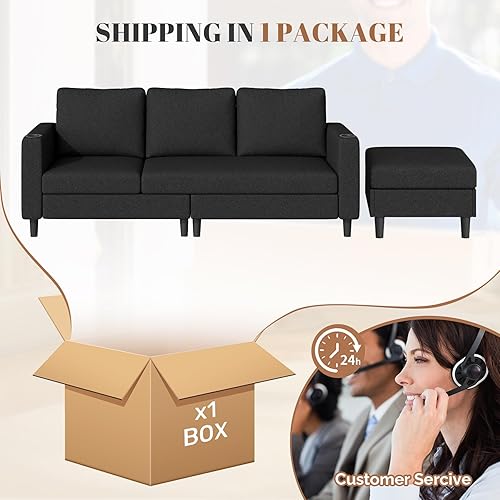 Miniatura 5 de Sofá modular tapizado de 78 pulgadas, sofá de 3 plazas en forma de L con otomana para sala de estar, apartamento, salón, dormitorio, fundas lavables
