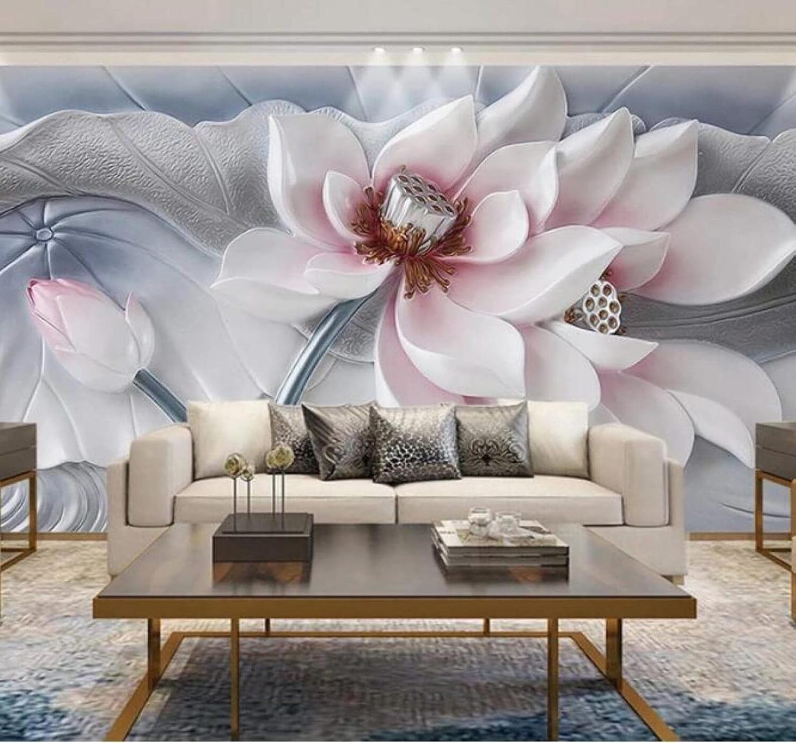 XLMING Relief Three Dimensional Pink Lotus Art 3D Wallpaper Luxury Home Dining Decor Paste Sofa Living Room The Wall for Bedroom Mural-300cm×210cm