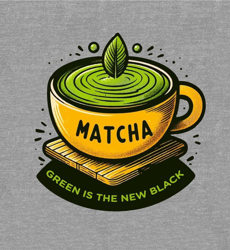 Matcha Teacup Green is The New Women's Black Crew Neck Crop Top