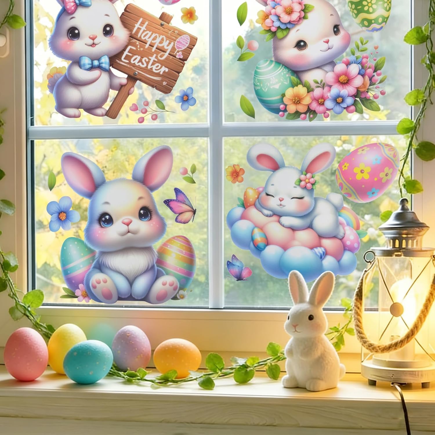 Easter Window Clings, Easter Egg Bunny Butterfly Stickers Spring Window Decorations for Home, Office, and Party Decor