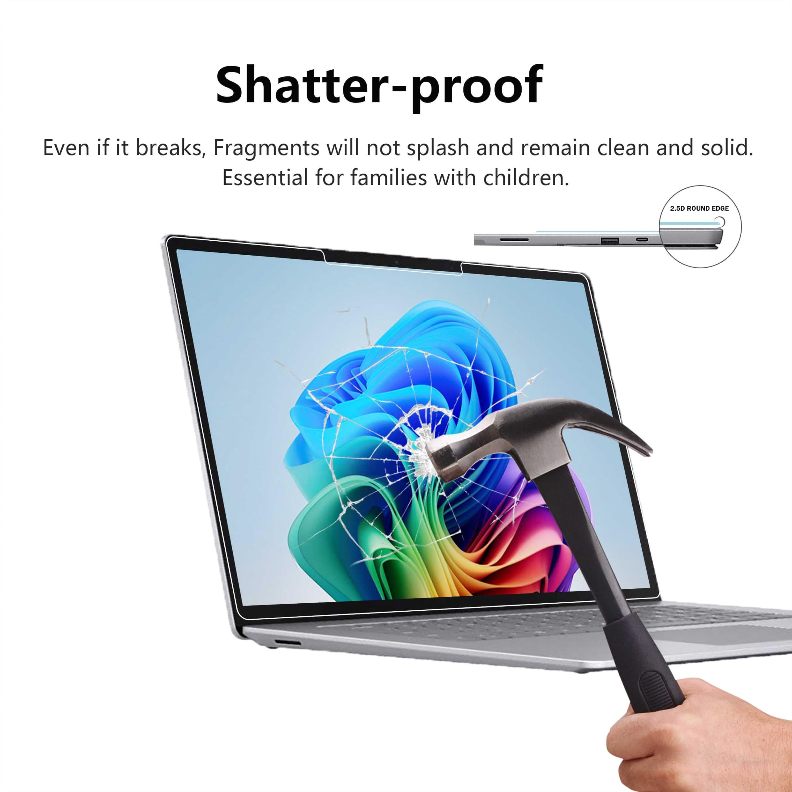 Adeway Protector de pantalla de vidrio templado Surface Laptop de 13" (2025), UltraGlass 9H+, resistente a arañazos, caídas, huellas dactilares, claridad HD, pack 2.