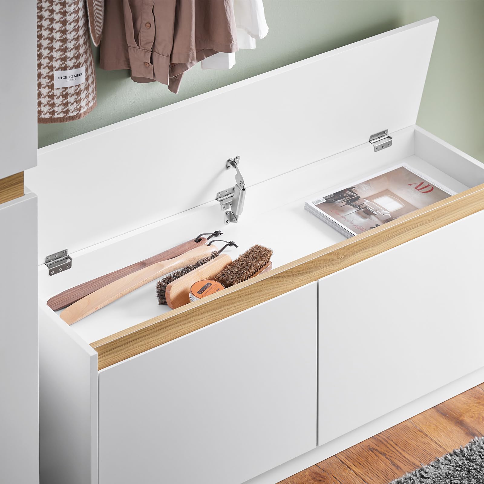 SoBuy Cassapanca Contenitore da Interno Panca Scarpiera da Ingresso con Contenitore e Seduta - Adatta a Ingressi, Soggiorni e Camere, Bianco, 104x30x47 cm, Testata per 240 kg, FSR171-W