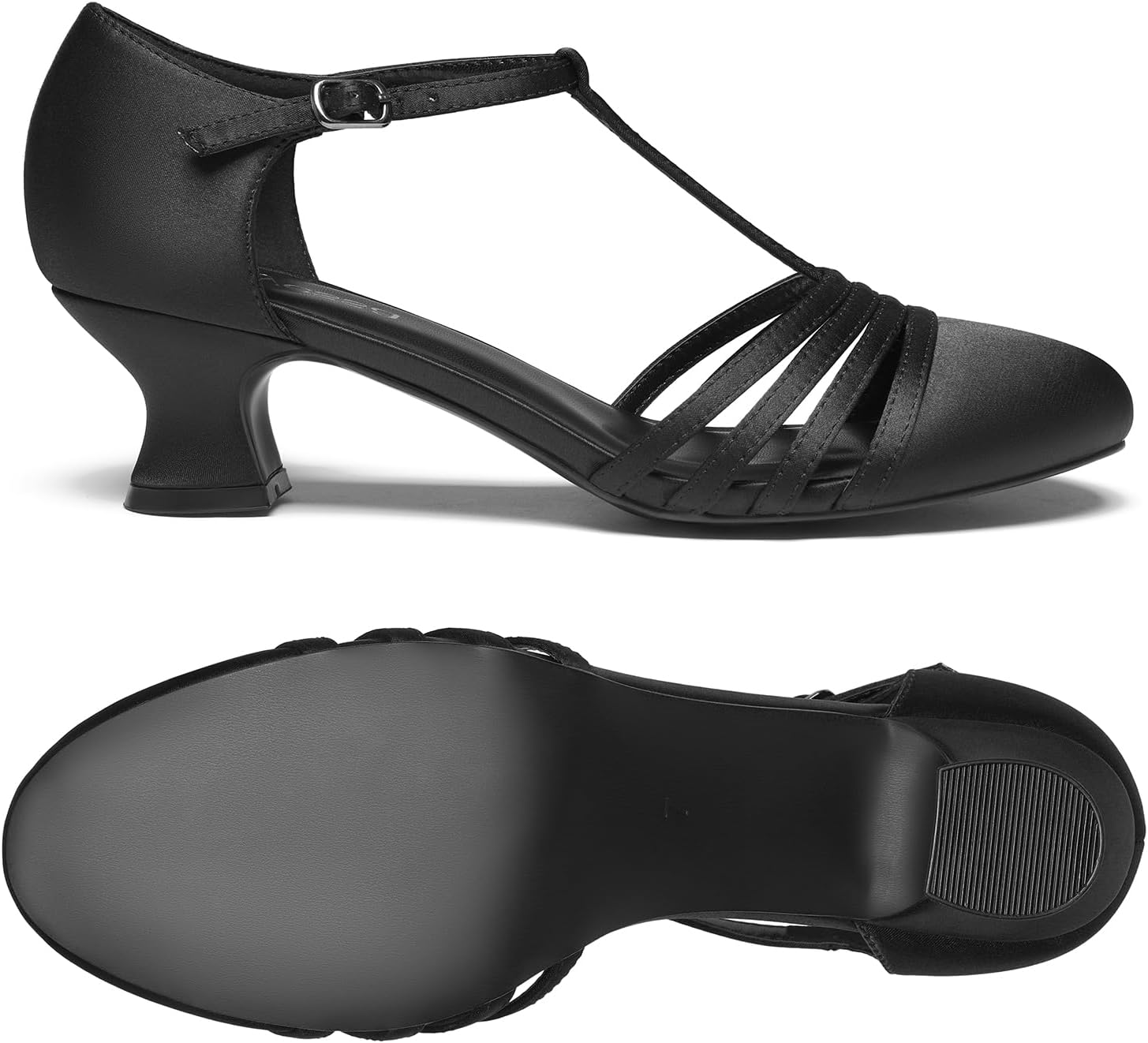YESSA 1920s Shoes for Women Leather/Satin Ballroom Dance Shoes,T-Strap Character Shoes,2"/2.5" Dancing Pumps for Latin Salsa - Image 3