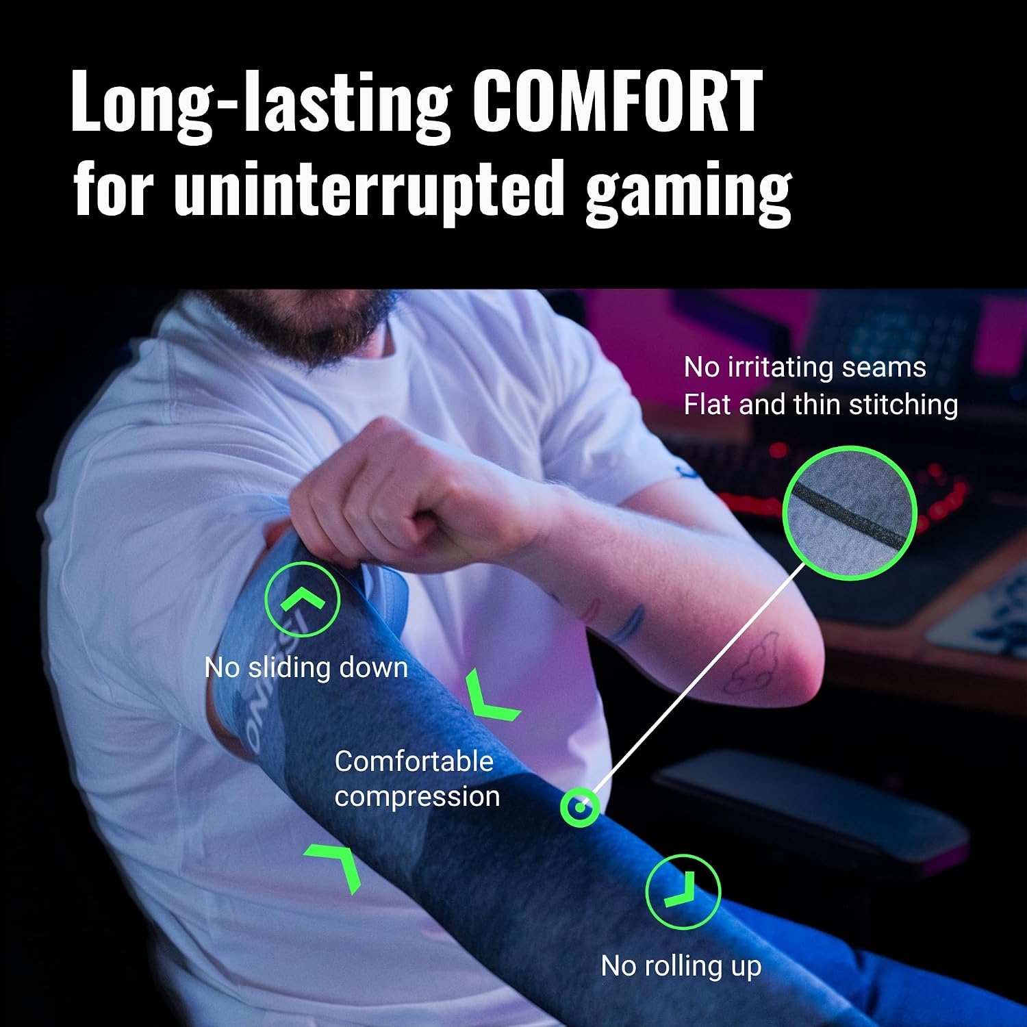 ONISSI Gaming Arm Sleeve for PC │Anti-Friction,Precision, Compression Gamer Sleeves for Mouse pad │Men or Women E-Sports Gift