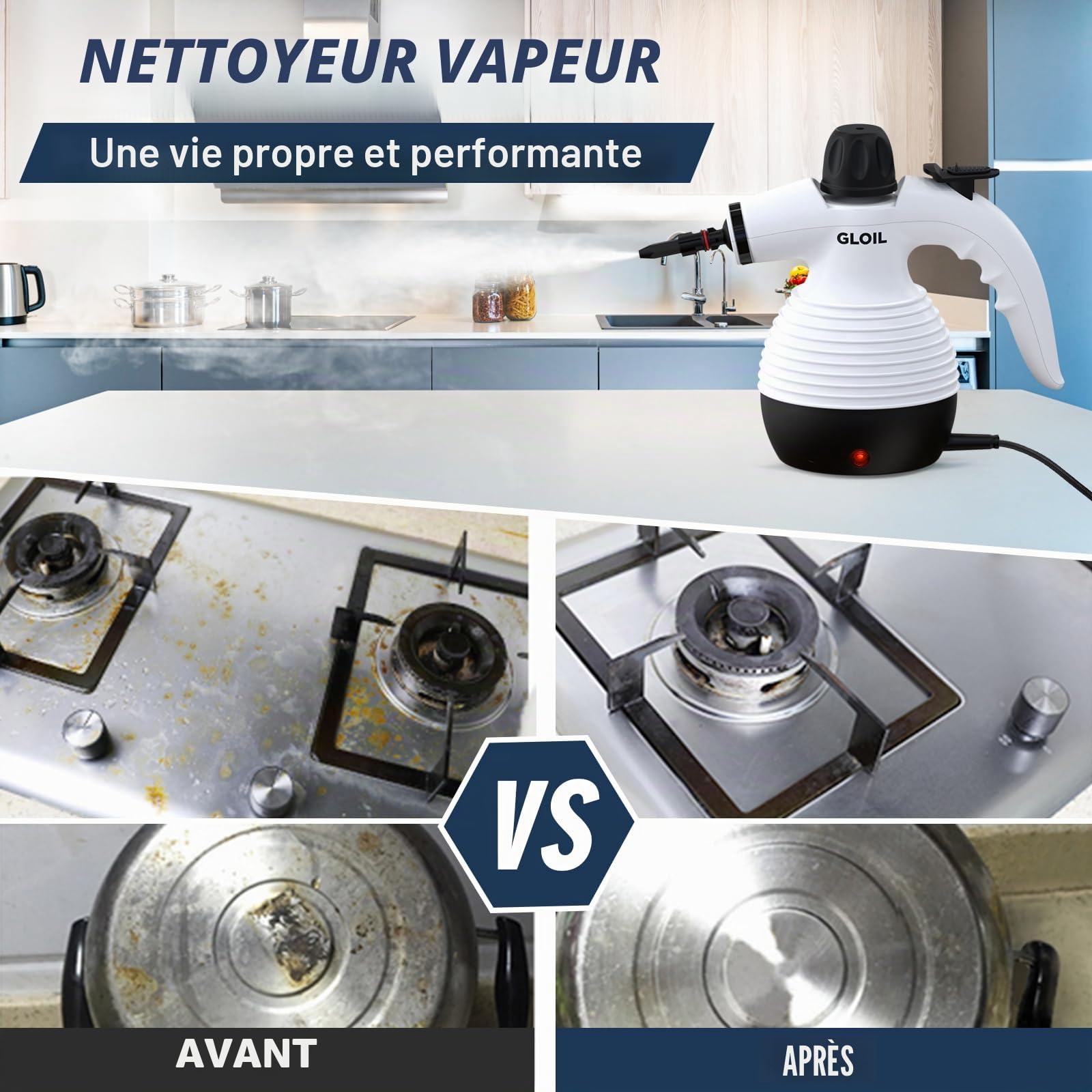 Nettoyeur vapeur portable pour tout, avec 10 accessoires, nettoyeur vapeur domestique pour tapis, rideaux, canapés, cuisine, salle de bain