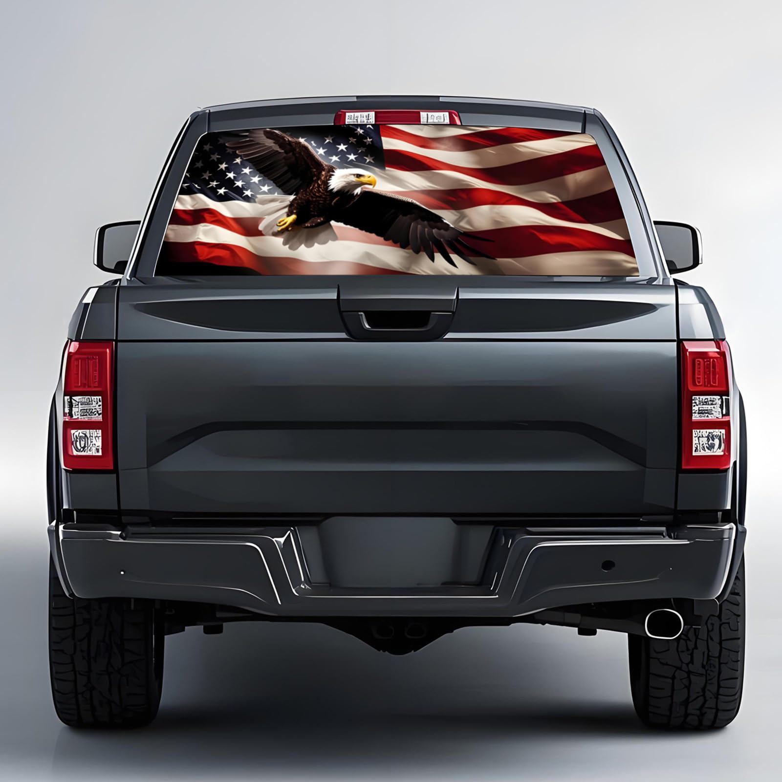 Back Window Decals for Trucks - 65x17.3 in American Flag Window Decal Rear Window Decals for Truck Decor, Creative Truck Rear Window Decal for Personalized Decoration - Eagle-6-S
