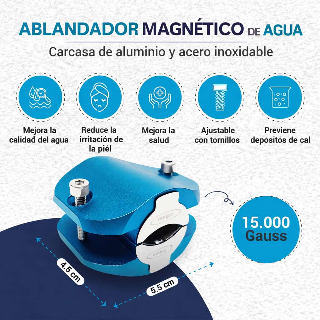 Descalcificador de agua magnético 15.000 Gauss - Imán ablandador de agua profesional - descalcificador de agua - Azul - Anti Lime