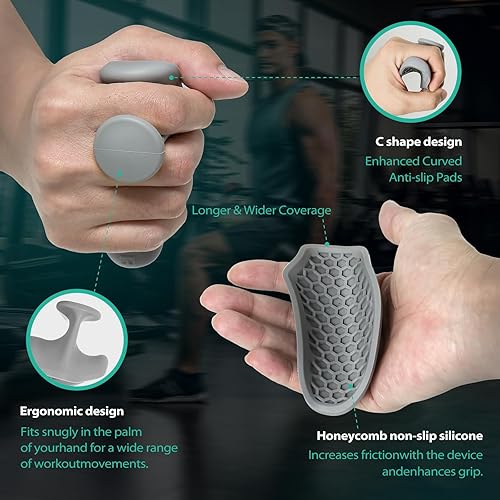 Miniatura 5 de Puños ergonómicos de goma para hombres y mujeres, guantes de entrenamiento antideslizantes sin dedos para levantamiento de pesas, peso muerto,