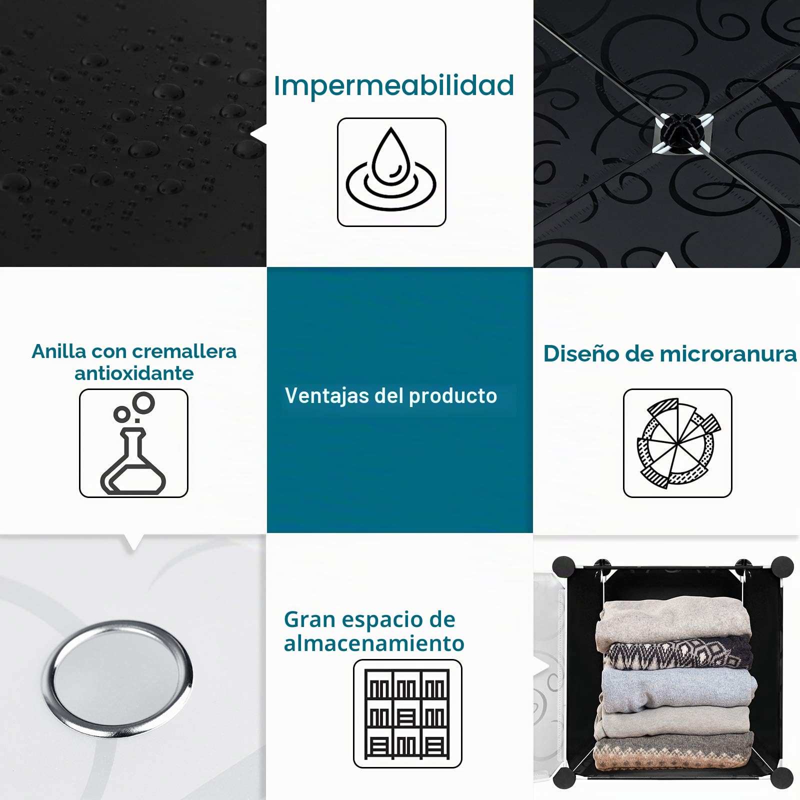 FIVMEN Armario negro con 16 cubos para manualidades, armario de plástico con puerta, sistema de estantería, 140 cm de ancho