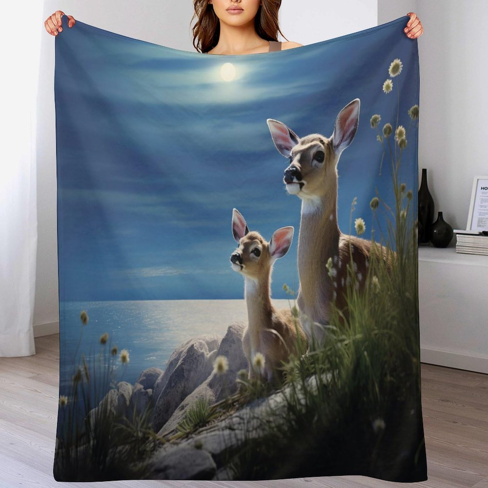 Couverture polaire cerf pour embellir votre canapé et réchauffer vos soirées d'hiver