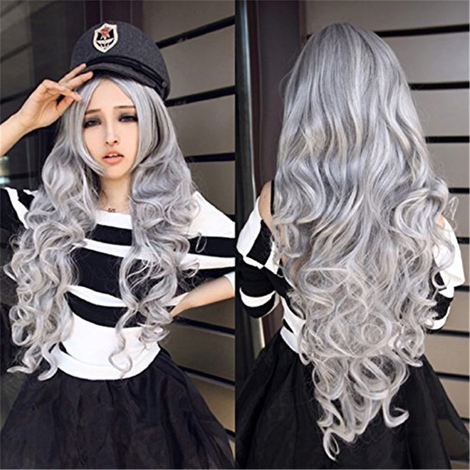 Long wigs grey wavy curly hair wigs like real human hair fringe cosplay costume manga mannequin grey - Image 3