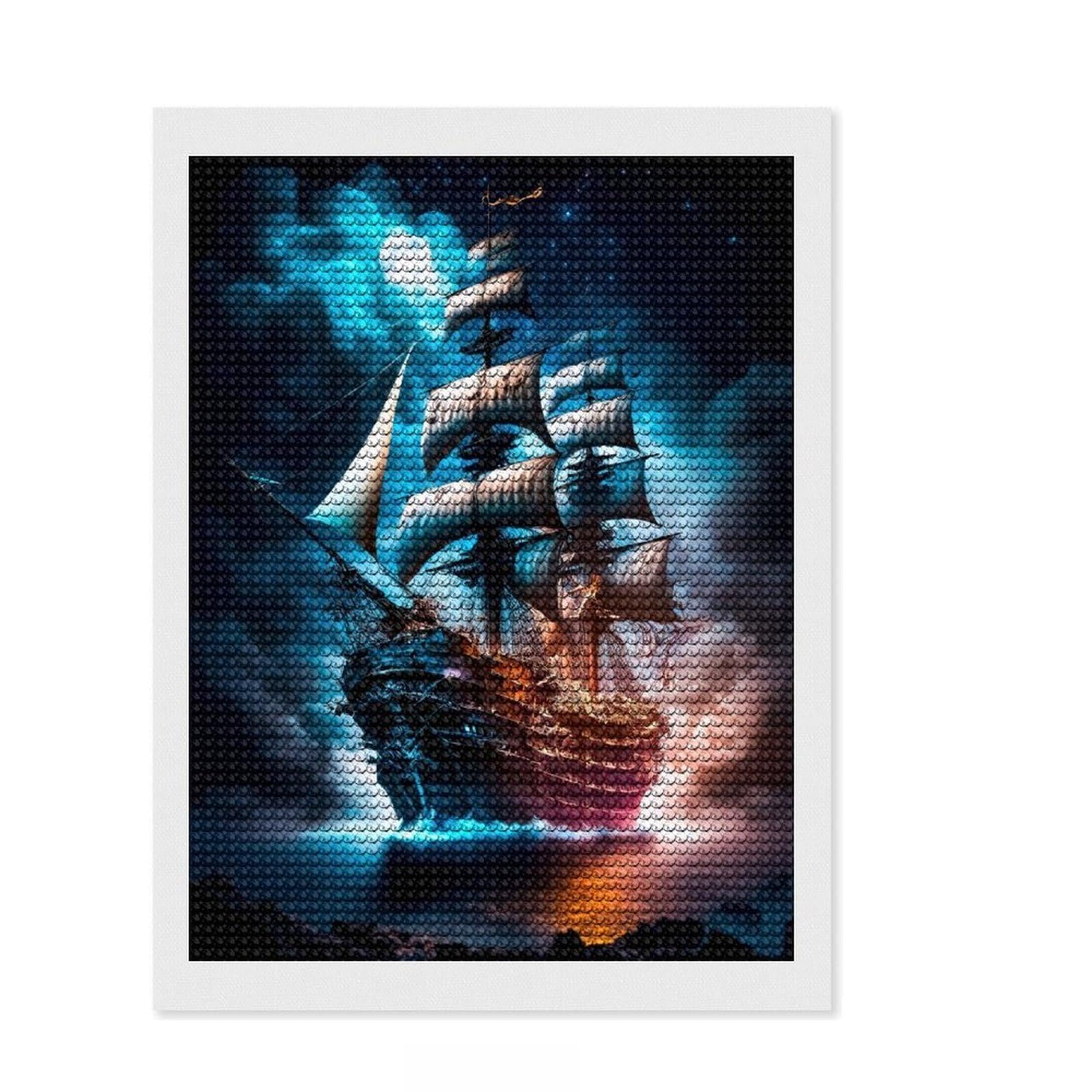 Junmoney Pirate Ship Diamond Art Kit 12"x16", for Women, Nice Detail and Sparkle, Living Room Decor, Birthday Gift, Easy to Enjoy
