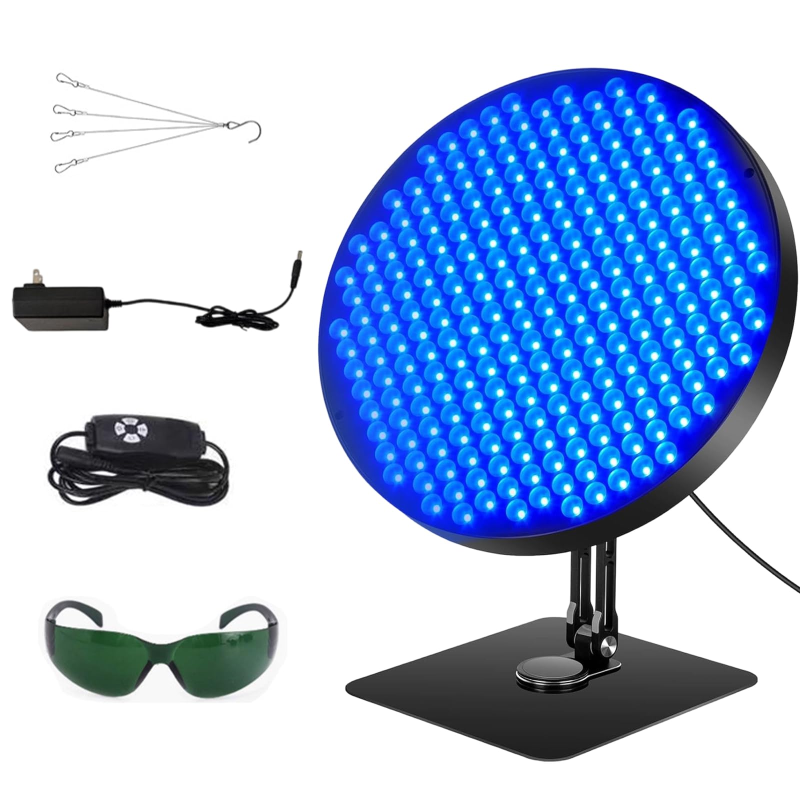 Solarium pour la maison, 460 NM, lampe de bronzage avec 250 LED, lampe de bronzage de 50 W avec lunettes solarium, support en métal réglable à 360 ° et minuterie, lampe de bronzage pour le corps et le
