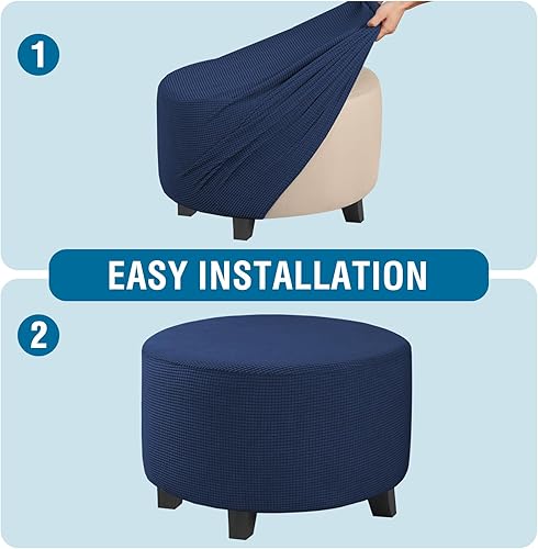 Vista 281 de H.VERSAILTEX Funda otomana elástica, funda otomana redonda, cubierta de almacenamiento otomana, funda protectora de muebles para reposapiés, ajuste