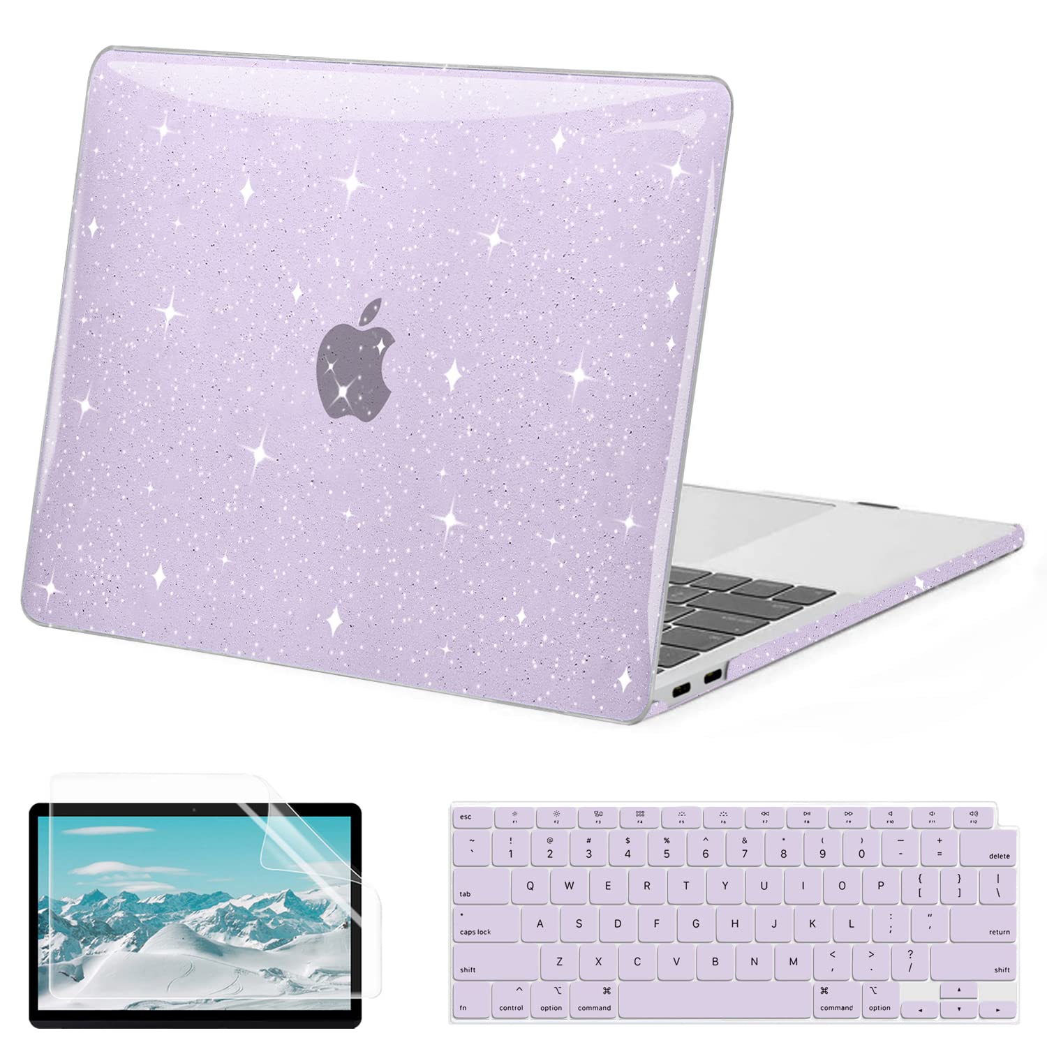 G JGOOCompatible with MacBook Air 13 Inch Case 2022 2021 2020 2019 2018 Release M1 A2337 A2179 A1932 Touch ID, MacBook Air Case, Glitter Hard Shell Case + 2 Keyboard Covers + Screen Protector, Purple