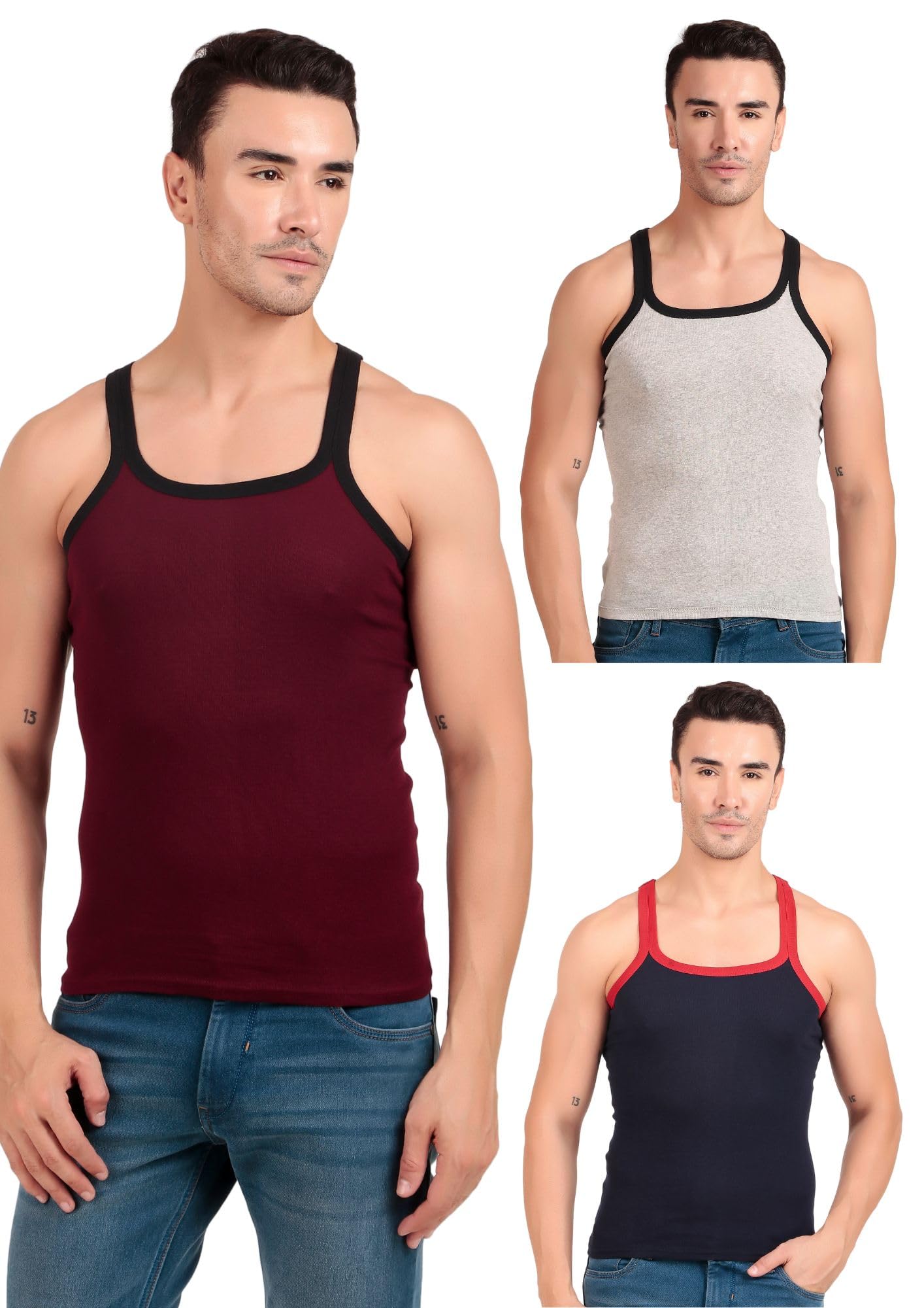 inner element Men Gym Vest Multicolor Pure Cotton Streachable Rib Vest Pack of Three (3)-picture-27