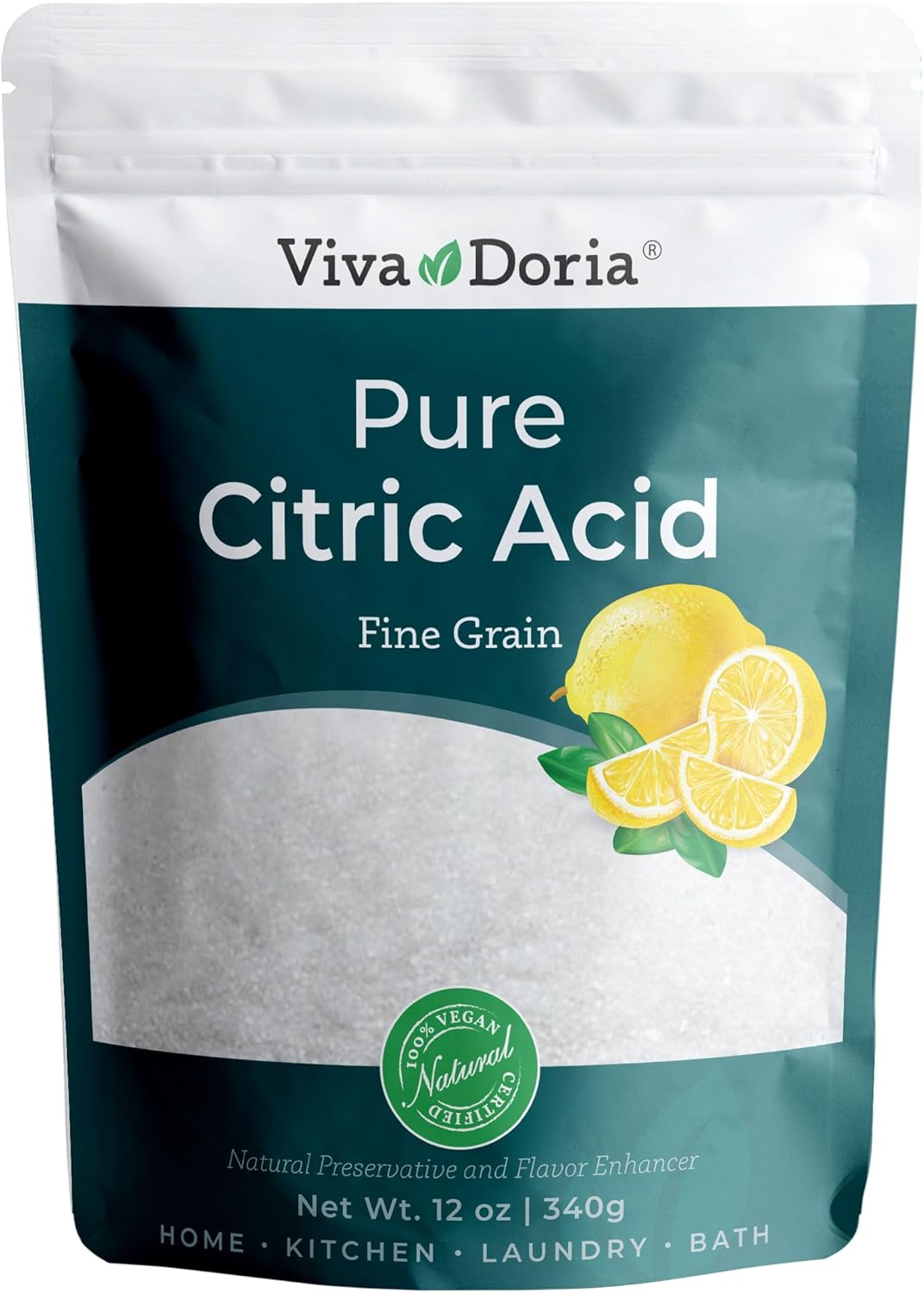 Viva Doria 100% Pure Citric Acid, Food Grade, Fine Grain, 12 oz (340 g)