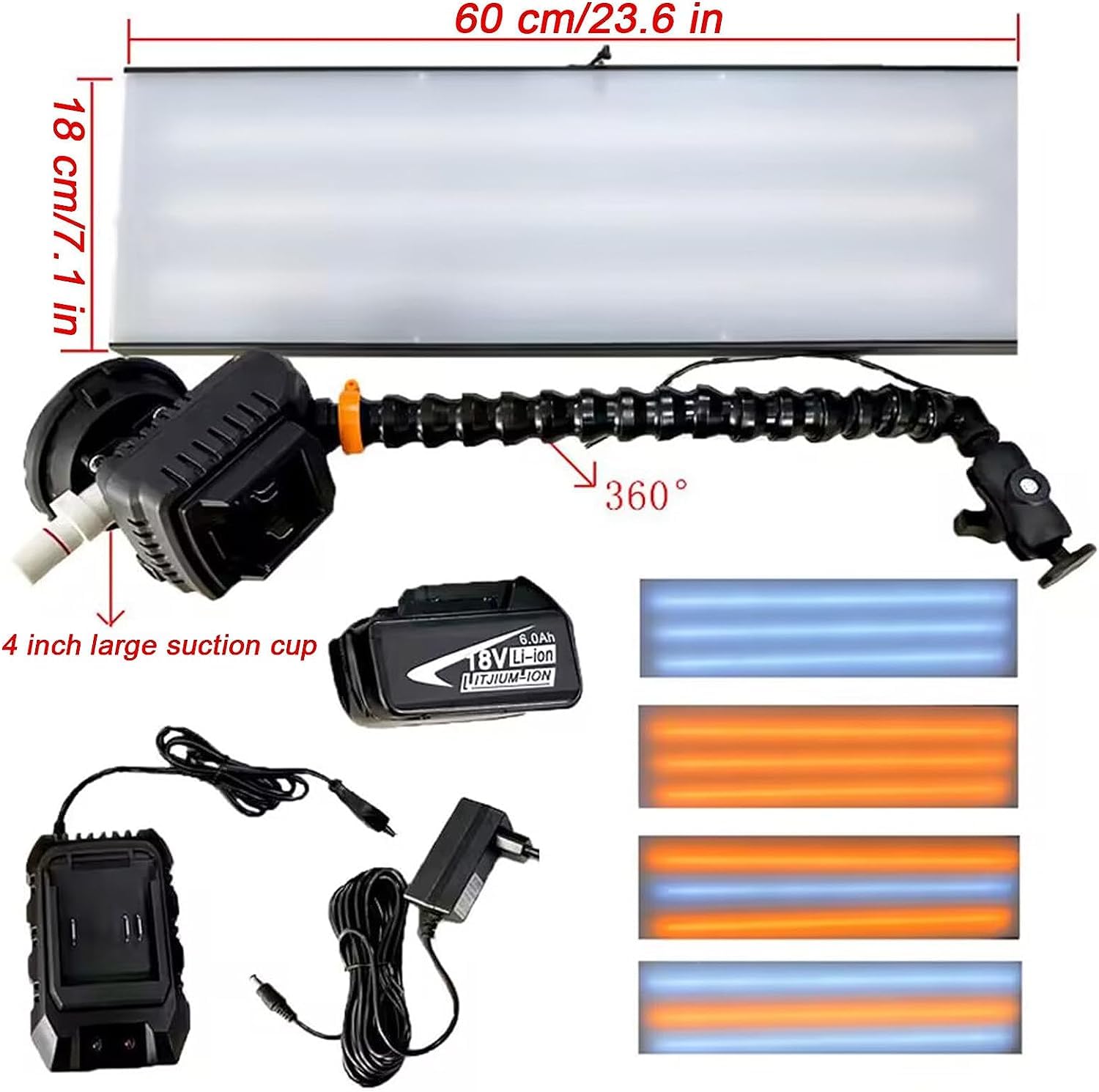 Naprawa wgnieceń samochodowych PDR Light, bezlakierowa naprawa wgnieceń, reflektor LED z akumulatorem 18 V, sześciokolorowe regulowane światło, 4 tryby oświetlenia