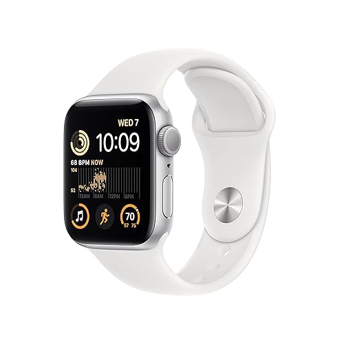 Apple Watch SE (2nd Gen) (GPS, 40mm) - Silver Aluminum Case with White Sport Band, S/M (Renewed) - S/M - fits 140-190mm wrists - 40mm - Silver Aluminum Case With White Sport Band