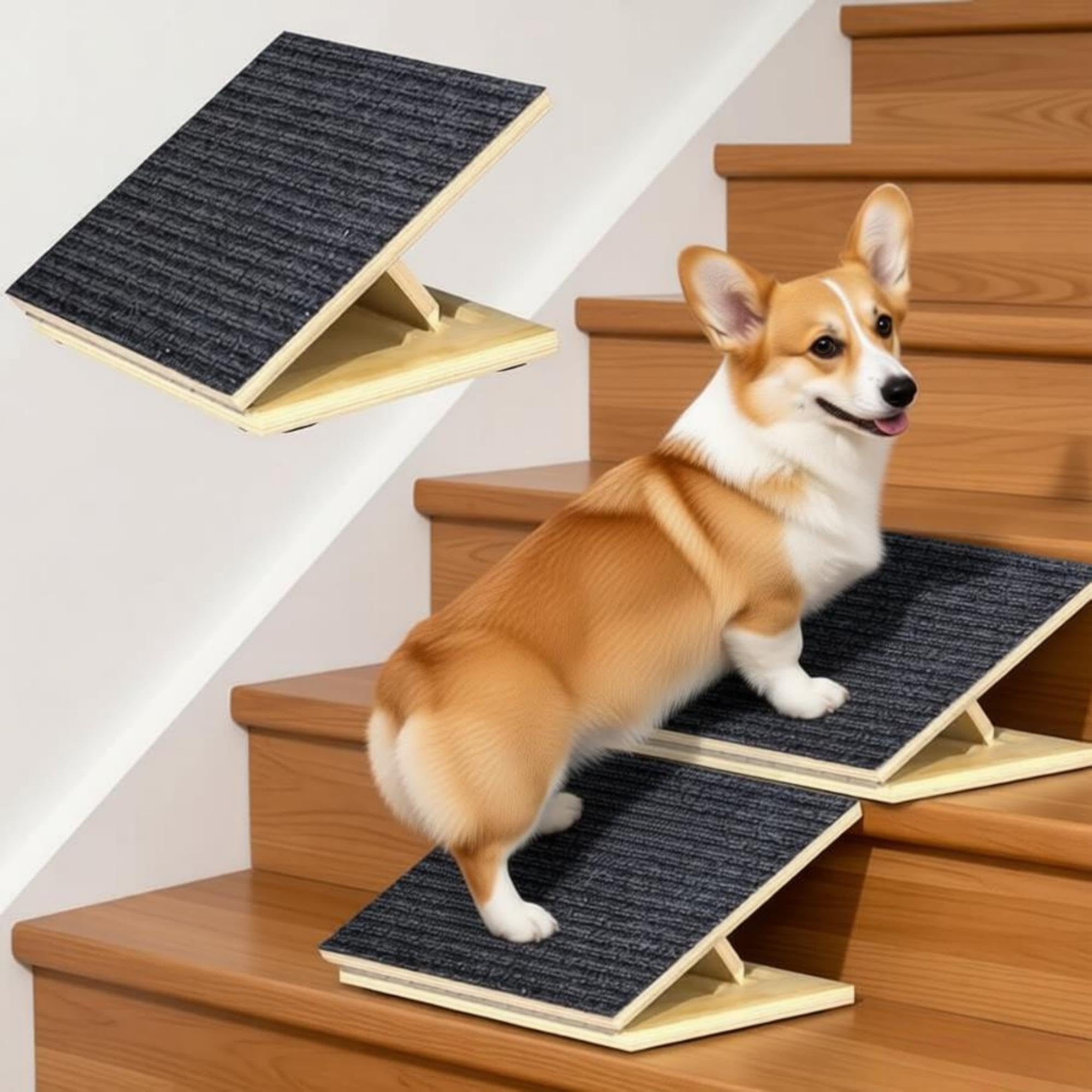 Photo 1 of Dog Ramp for Stairs, 6 Pack Foldable Anti-Slip Stair Ramp for Small Dogs, Wooden Pet Steps for Senior, Adjustable Low-Angle Dog Stair