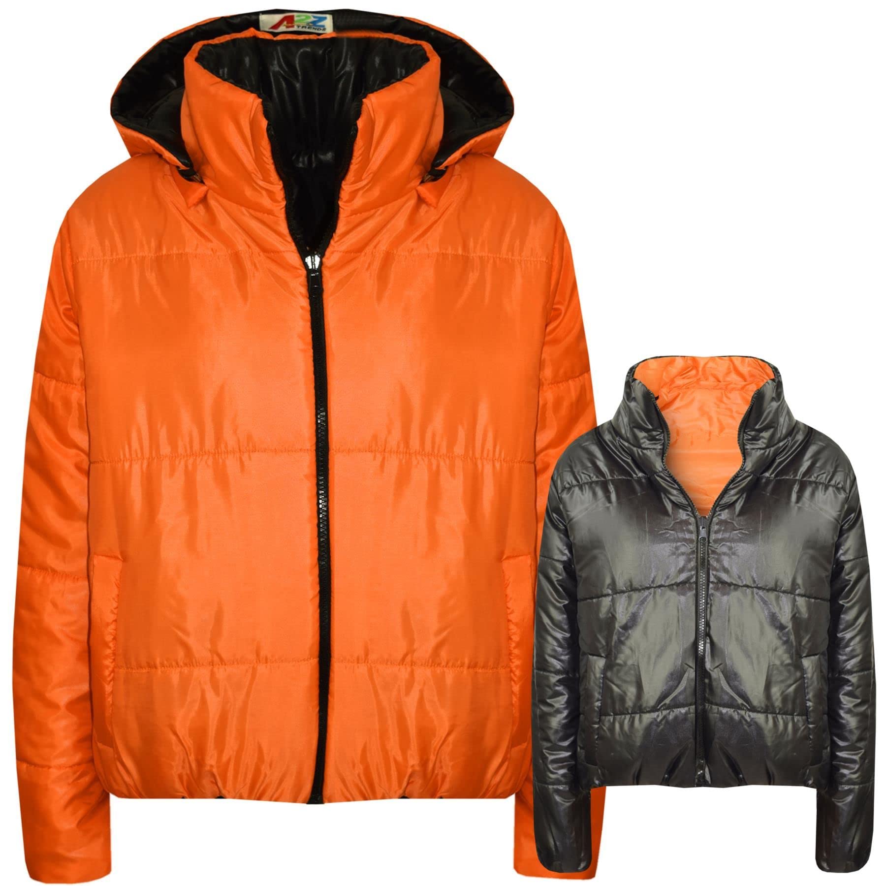 A2Z 4 Kids Dziewczyny Chłopcy Kurtka Dwustronna, Krótka, Z Kapturem, Wyściełana Podszewką Kurtki Puchowe - Reversible Jacket 492 Orange 9-10.