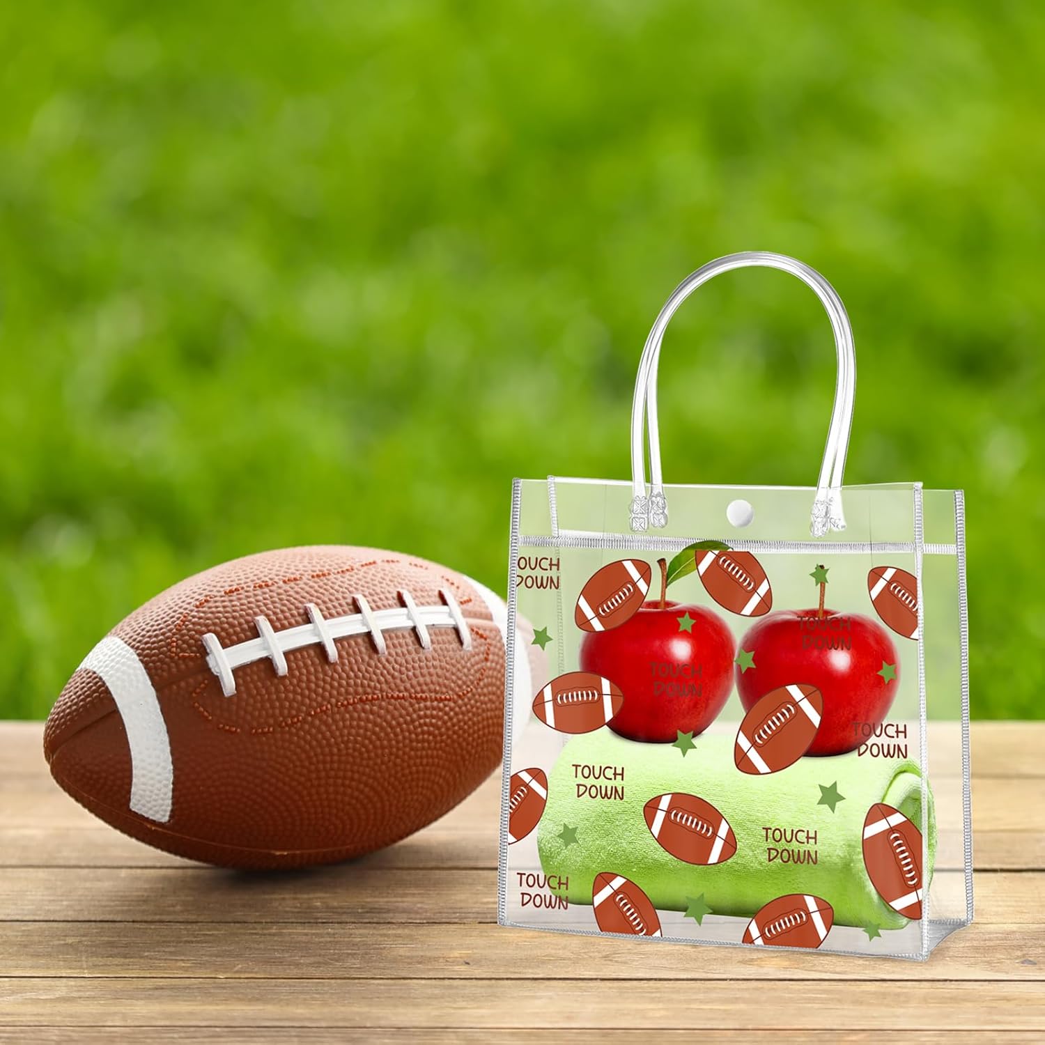 Aliceset 20 Pcs Football Goodie Bags with Handles PVC Clear Football Party Snack Bag for Team Birthday Sport Favor, 8 x 8 x 3.15'' - Image 6