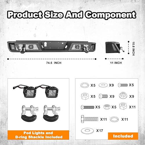 Miniatura 3 de ROXX Parachoques trasero Ford F150 para Ford F150 2015-2020, no para Ford Raptor, parachoques trasero modular todoterreno Ford F150 con agujero de