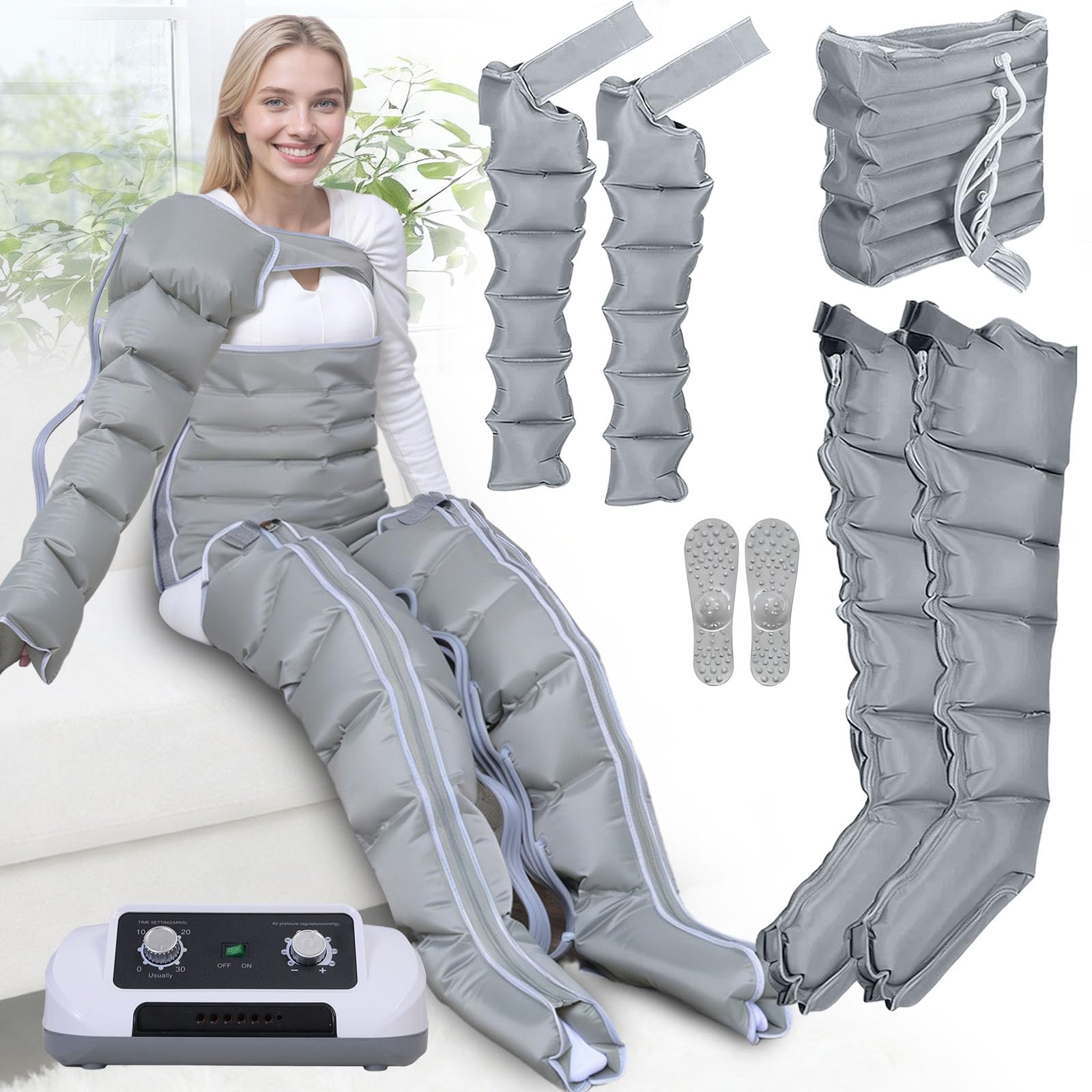 Lymphdrainage Gerät Beine bei Lipödem Arme und Bauch für Zuhause, 6 Kammern Beinmassagegerät Lymphdrainage Recovery Boots Professionelles gegen Lipödem & Schwellungen, 30-240mmHg Einstellbarer Druck