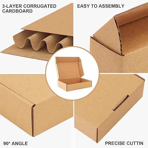 Miniatura 4 de Paquete de 20 cajas de envío de 12 x 9 x 3, cajas de cartón corrugado marrón, 3 capas, cajas de regalo pequeñas para embalaje, almacenamiento y