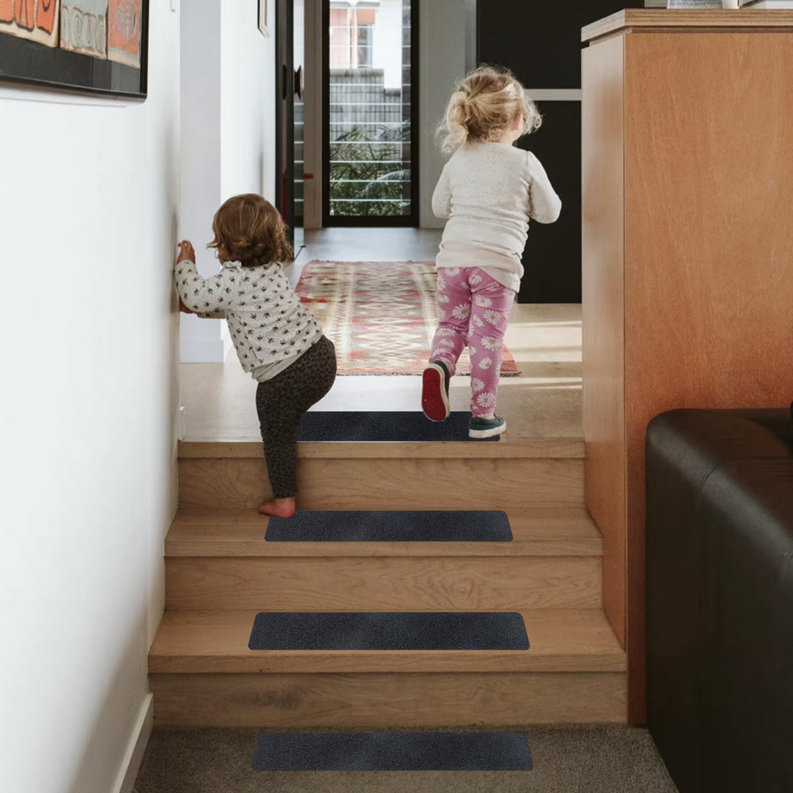 Cinta Antideslizante Escaleras Autoadhesivas, 10 Piezas Alfombrillas Antideslizantes 60x10cm Cinta Antideslizante Escaleras Alfombra Escaleras para Escalones de Madera y Suelos, Negro