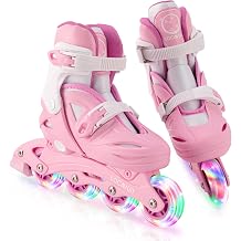 Adjustable Inline Skates for Girls Boys Kids with Luminous Wheels Illuminated Hard Shell Roller Blades for Indoor and Outdoor Use