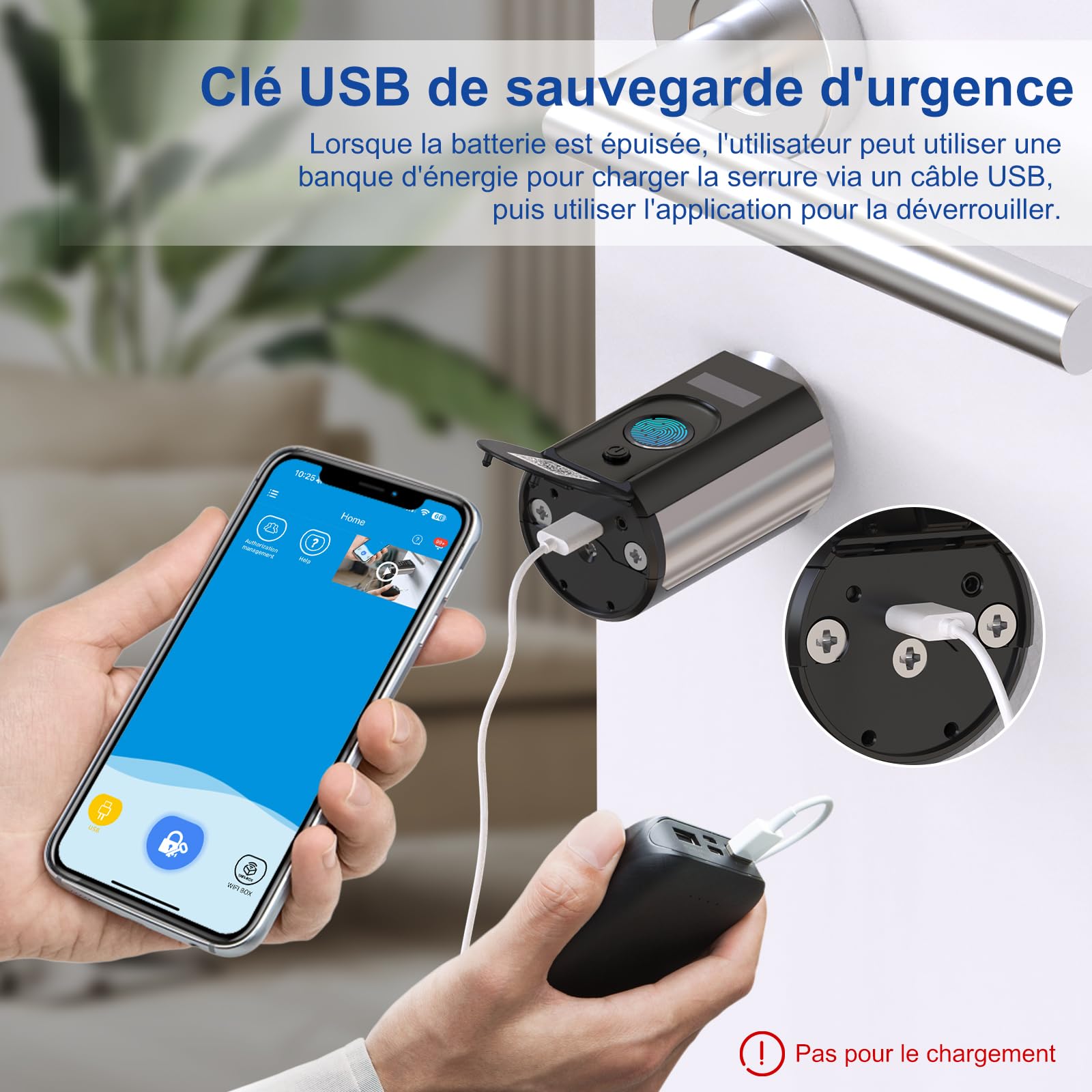 RUILON Touch63 Serrure connectée à empreinte digitale, cylindre biometrique | 40x30 Serrure biometrique porte d'entree avec 3 Cartes RFID, IP65, Intelligente, Portes 30-70 mm, Poignée avant amovible