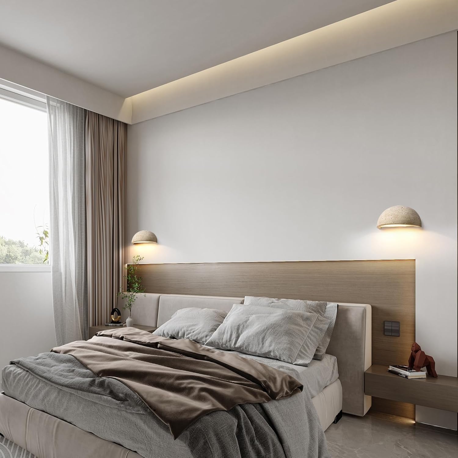 Applique murale nordique moderne marbre Wabi-Sabi Art Luminaire Demi lune cercle Lampe murale en travertin jaune Lampe de chevet en pierre naturelle de style japonais pour chambre à coucher