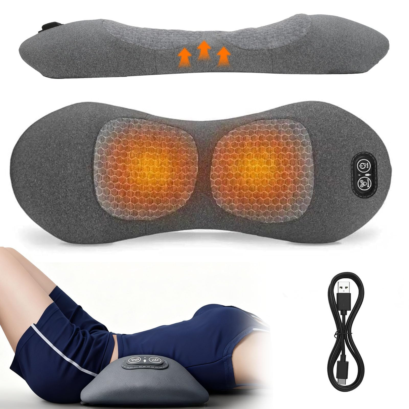 3 In 1 RüCkenmassagegeräT, MassagegeräT RüCken, Schulter MassagegeräT, Ergonomische RüCkenstüTze Mit Traktionslifting Und Vibrationsmassage Und WäRmekompresse For Nacken, Schultern Und RüCken