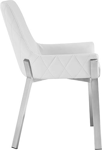Miniatura 4 de Limari Home Raimond Collection - Silla de comedor tapizada de piel sintética moderna con patas de acero inoxidable, color blanco, plateado blanco,