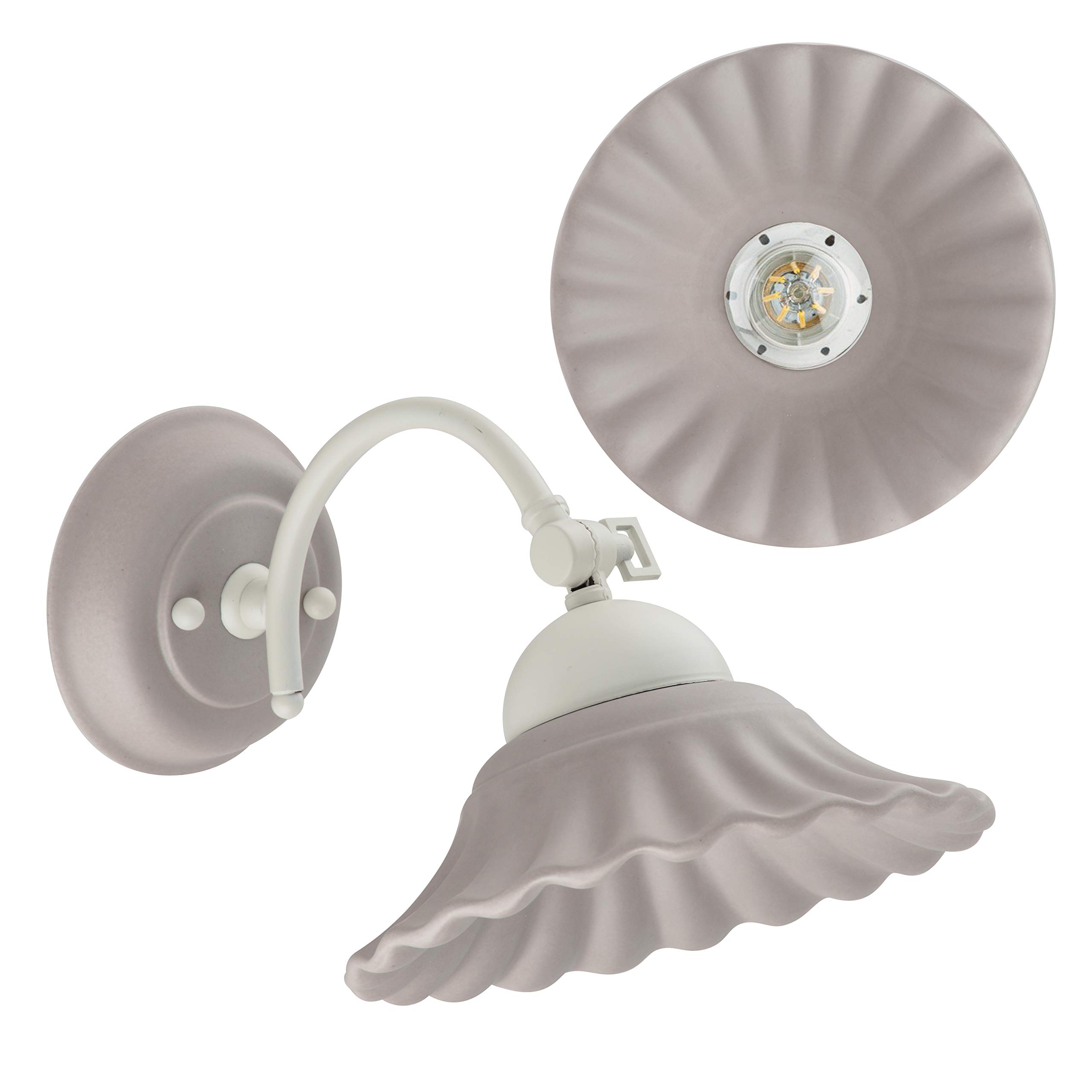 VANNI LAMPADARI- Applique da Parete Interno Pastello- Lampada da Parete con Braccio Orientabile in Ceramica Decorata a Mano - Applique Camera da Letto - Applique Bagno - Cucina – Soggiorno, Grigio