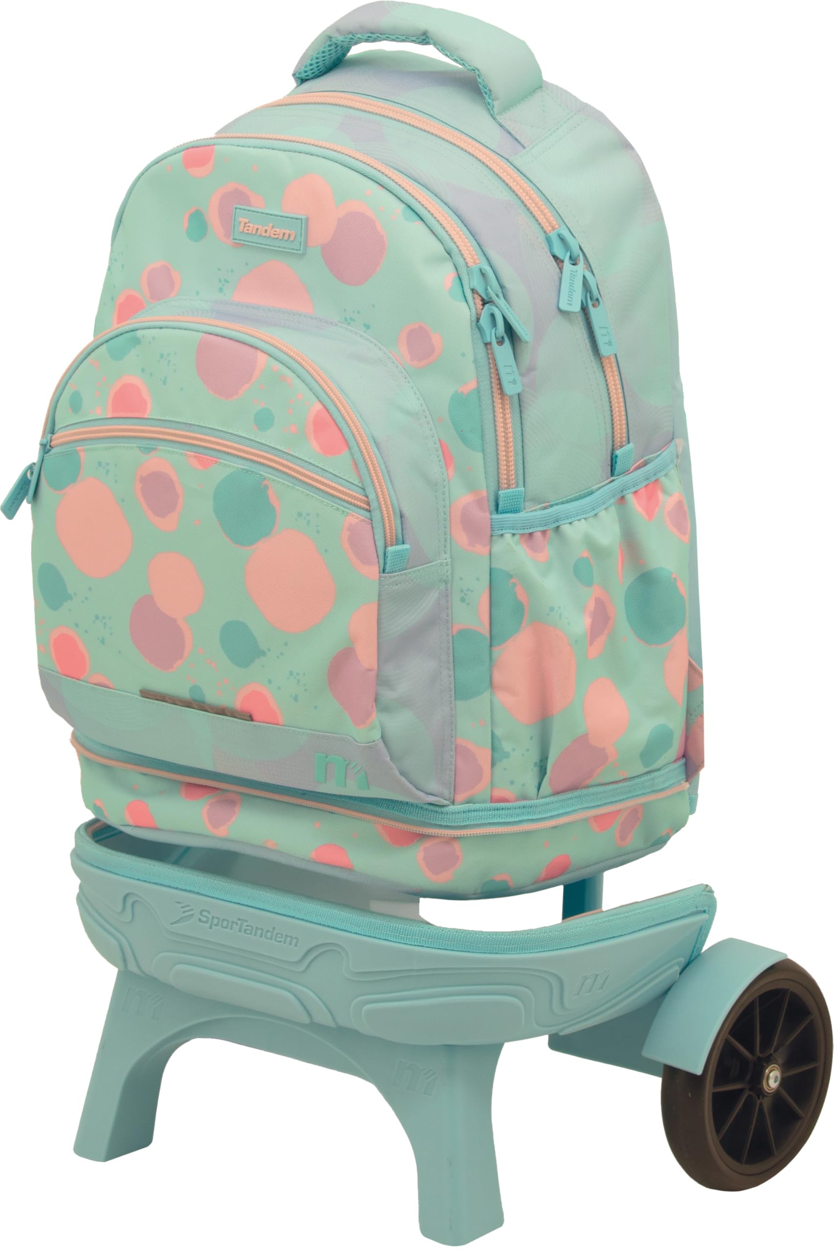 Sportandem Tandem Mochila con Ruedas Desmontable y Carro antivuelco, 35 L, 2 Compartimentos, Bolsillo Frontal con Organizador, Tirantes ergonómicos, asa Acolchada