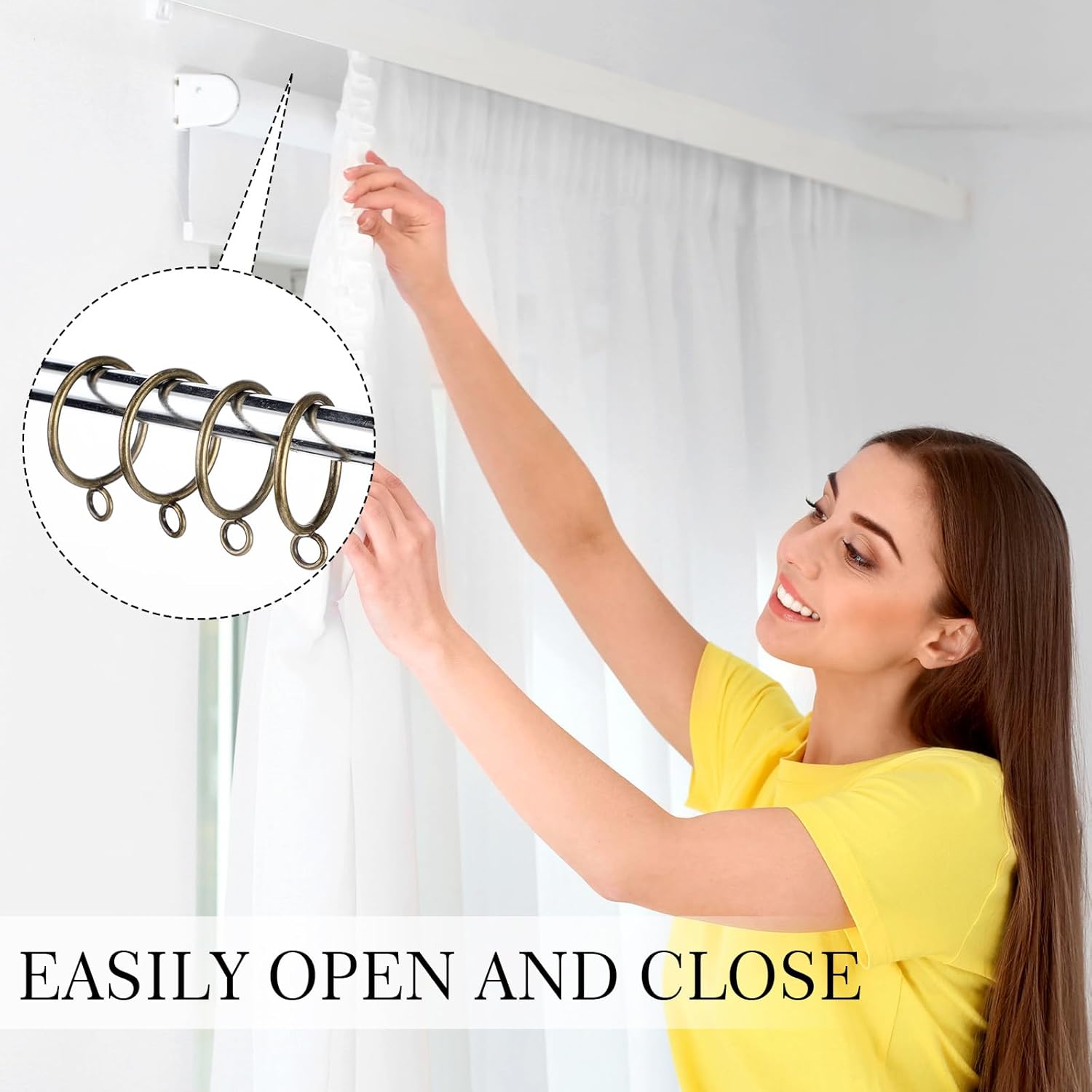 Maitys 100 Pcs Metal Curtain Rings with Eyelet 1.5-inch Inner Diameter Eyelet Curtain Rings for Drapery Clips Hooks for Sliding Window Bathroom Door Shower Rod (Bronze)