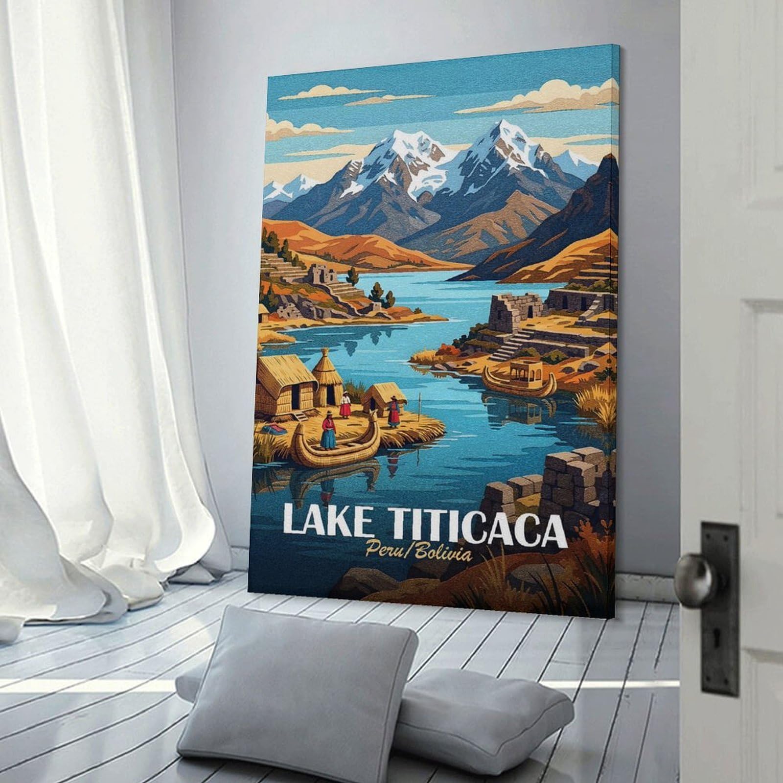 Junmoney Lake Titicaca Peru Bolivia Canvas Art Print, 20x30inch(50x75cm), for Restful Interiors, Bedrooms Or Small Rooms, A Warm Accent for Relaxed Interiors