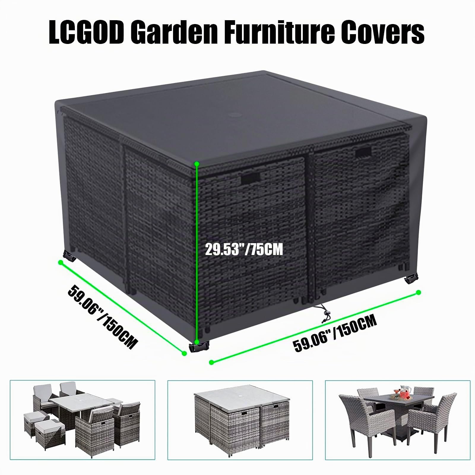 Funda para Muebles de jardín Exterior, Funda Mesa Exterior Impermeable, Rectangular Funda Protectora Muebles Exterior para sofá 600D Oxford (150 x 150 x 75 cm)