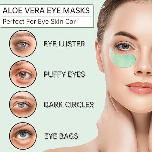 Miniatura 2 de Máscaras de ojos de aloe vera, 60 unidades, reducen los ojos hinchados y las ojeras, reafirman y mejoran la piel debajo de los ojos, extractos